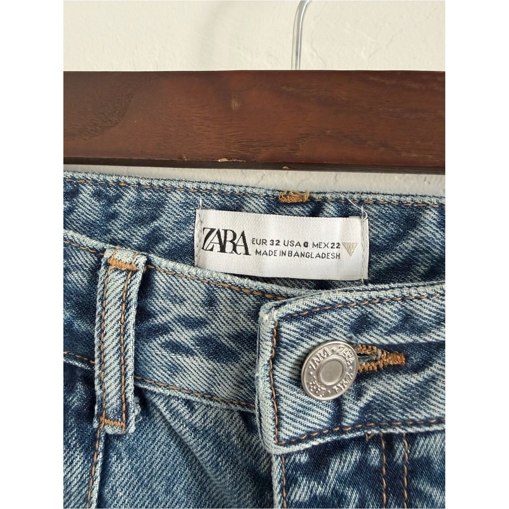 Zara Mid Rise Cargo Jeans Womens 0 Blue Wide Leg Utility Strap 8197/337/400 NWT - Picture 5 of 6